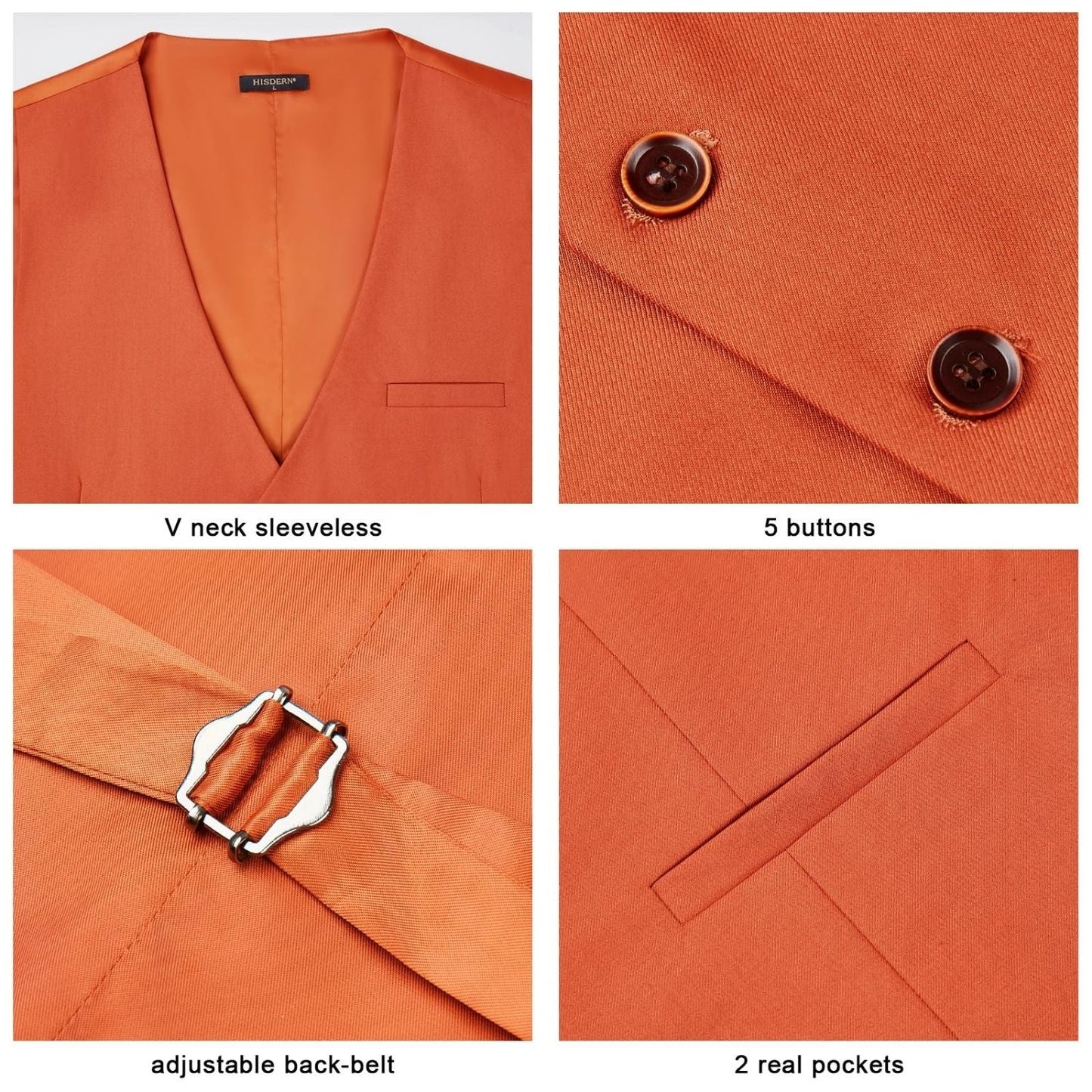 Hisdern Men's Dark Orange Satin Suit Vest Formal Wear