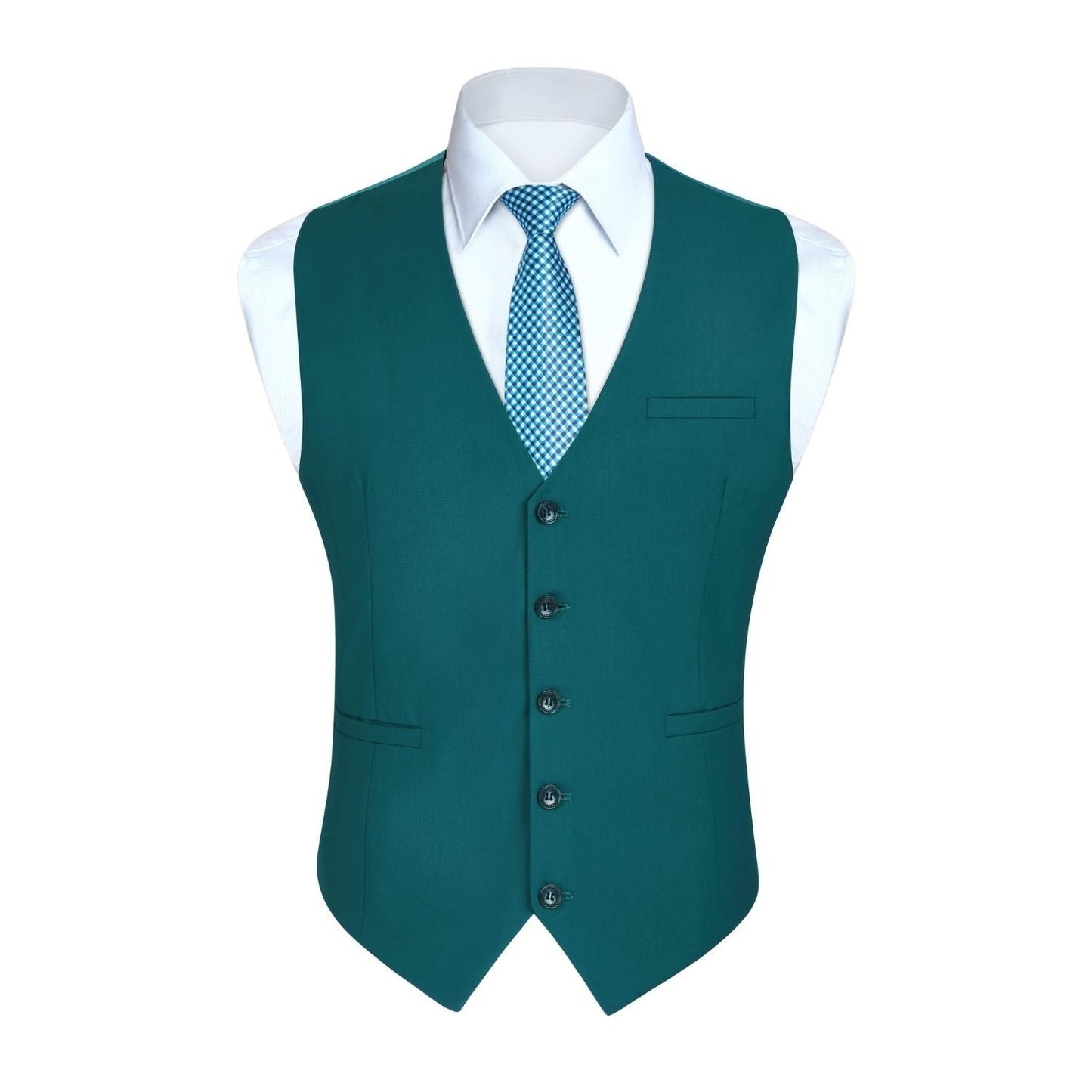 Hisdern Men's Teal Satin Suit Vest Formal Wear