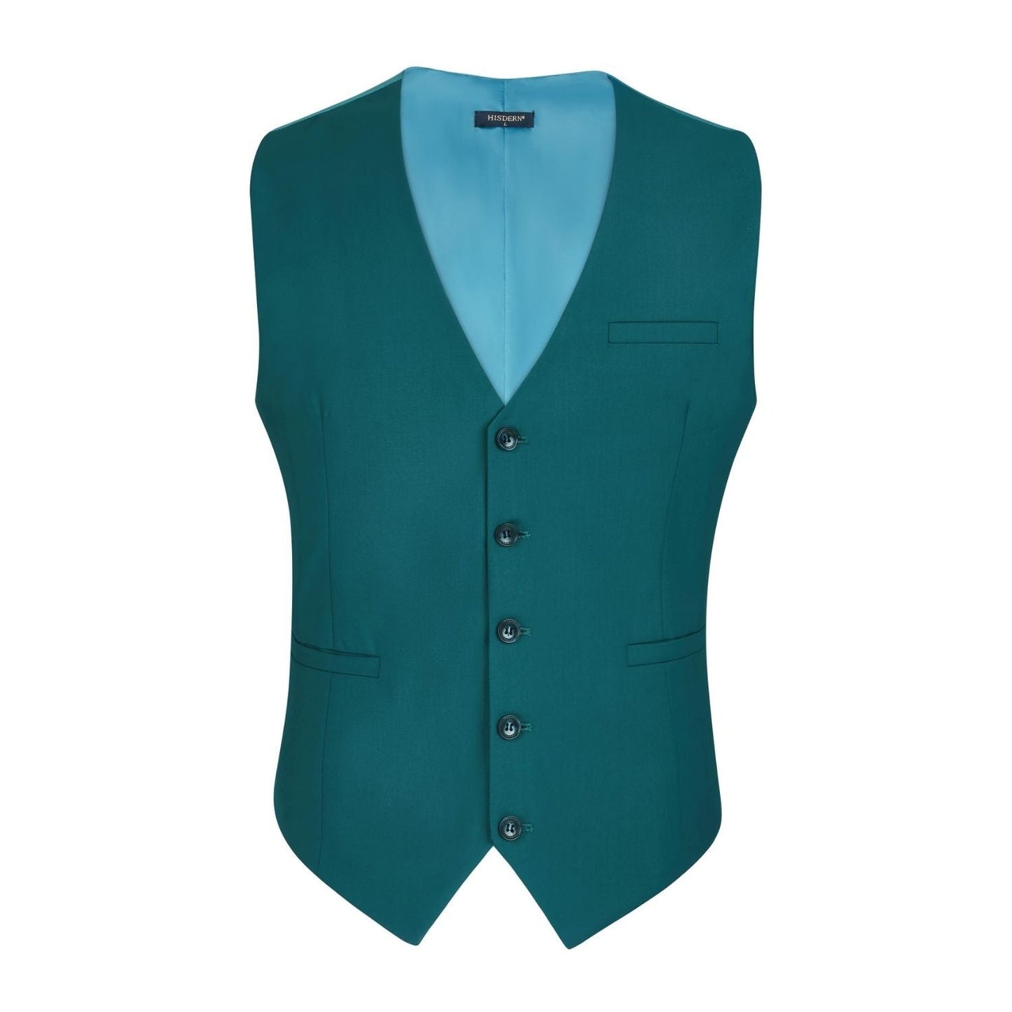 Hisdern Men's Teal Satin Suit Vest Formal Wear
