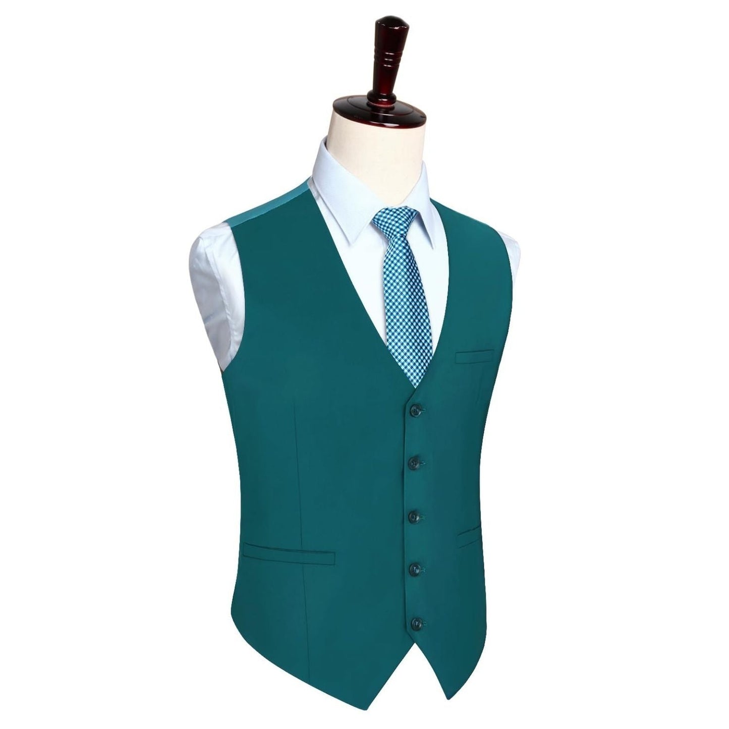 Hisdern Men's Teal Satin Suit Vest Formal Wear