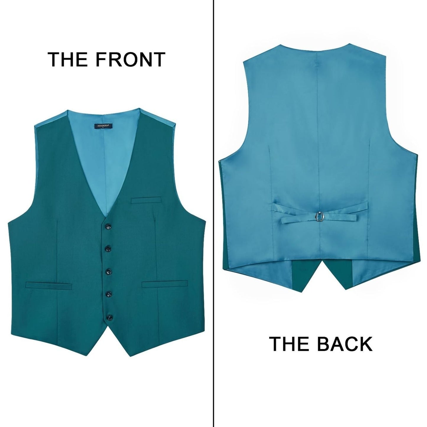 Hisdern Men's Teal Satin Suit Vest Formal Wear