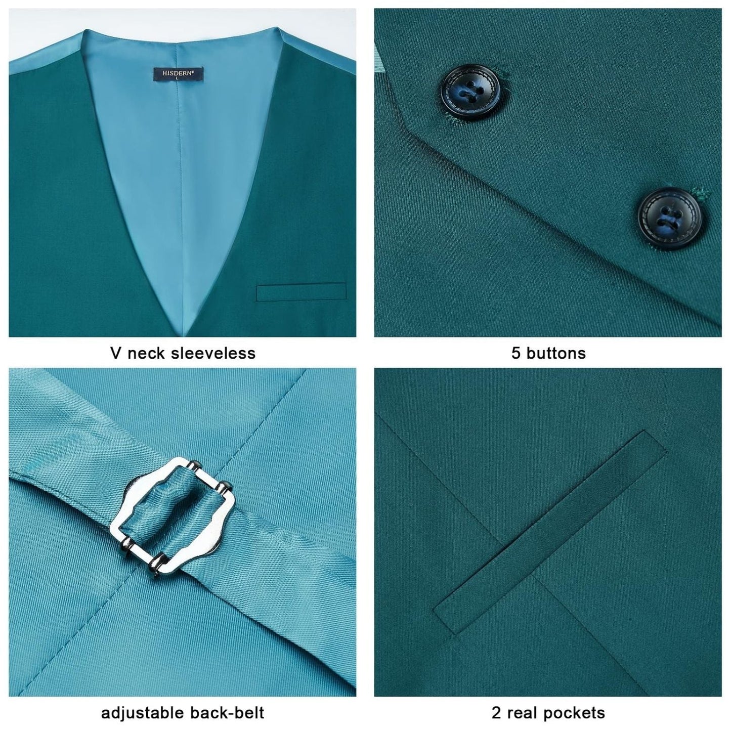 Hisdern Men's Teal Satin Suit Vest Formal Wear