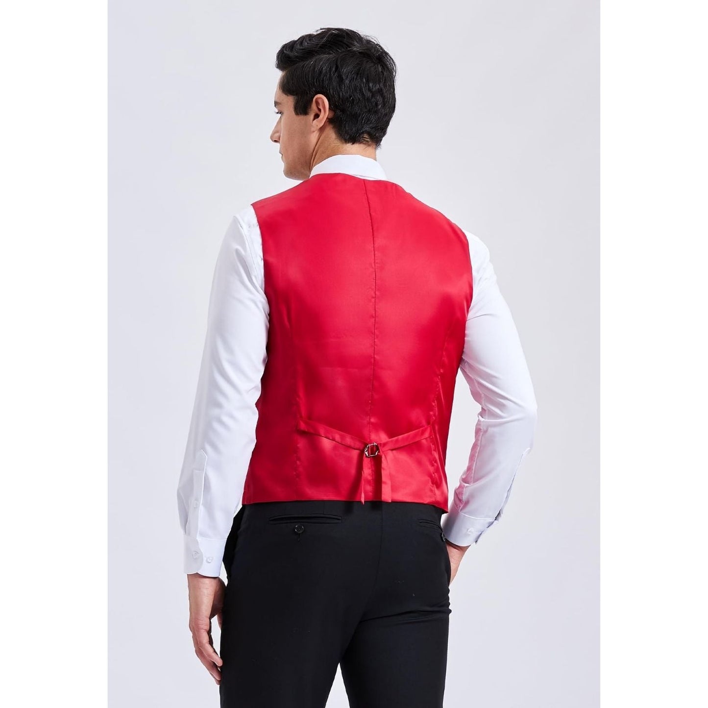 Hisdern Men's Red Plaid Wedding Vest For Skinny Guys