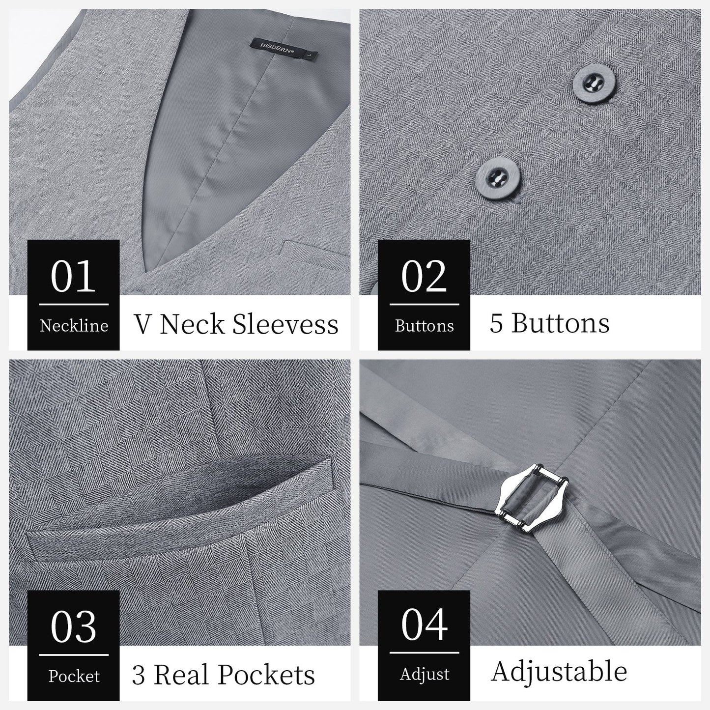Hisdern Men's Light Grey Satin Suit Vest Formal Wear