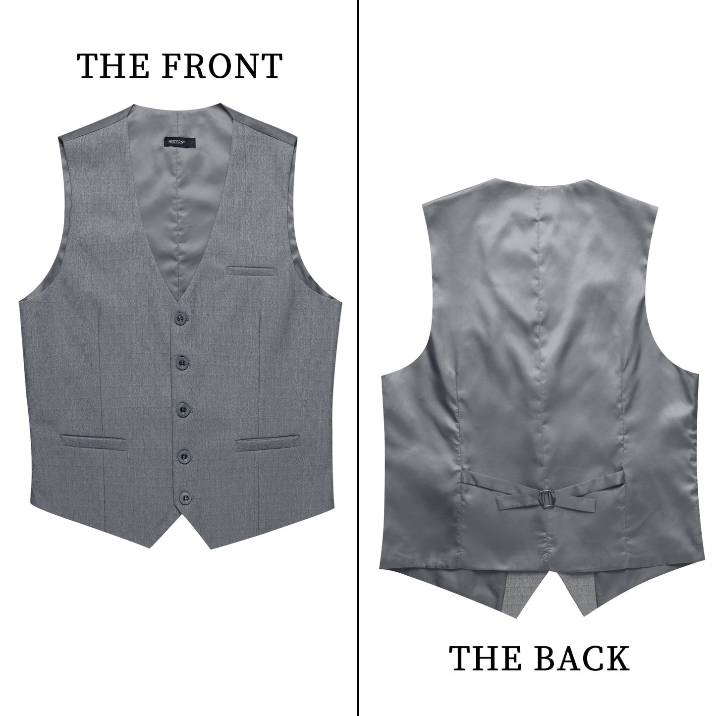 Hisdern Men's Light Grey Satin Suit Vest Formal Wear