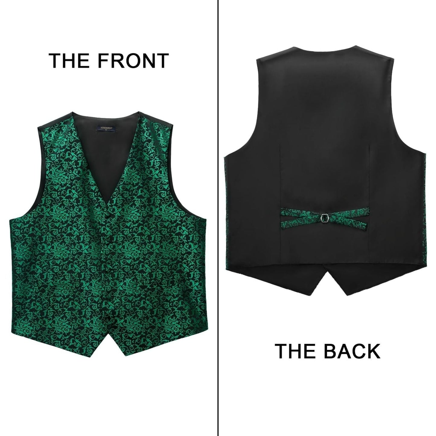 Hisdern Men's Green Floral Vest Tie Set For Weddings