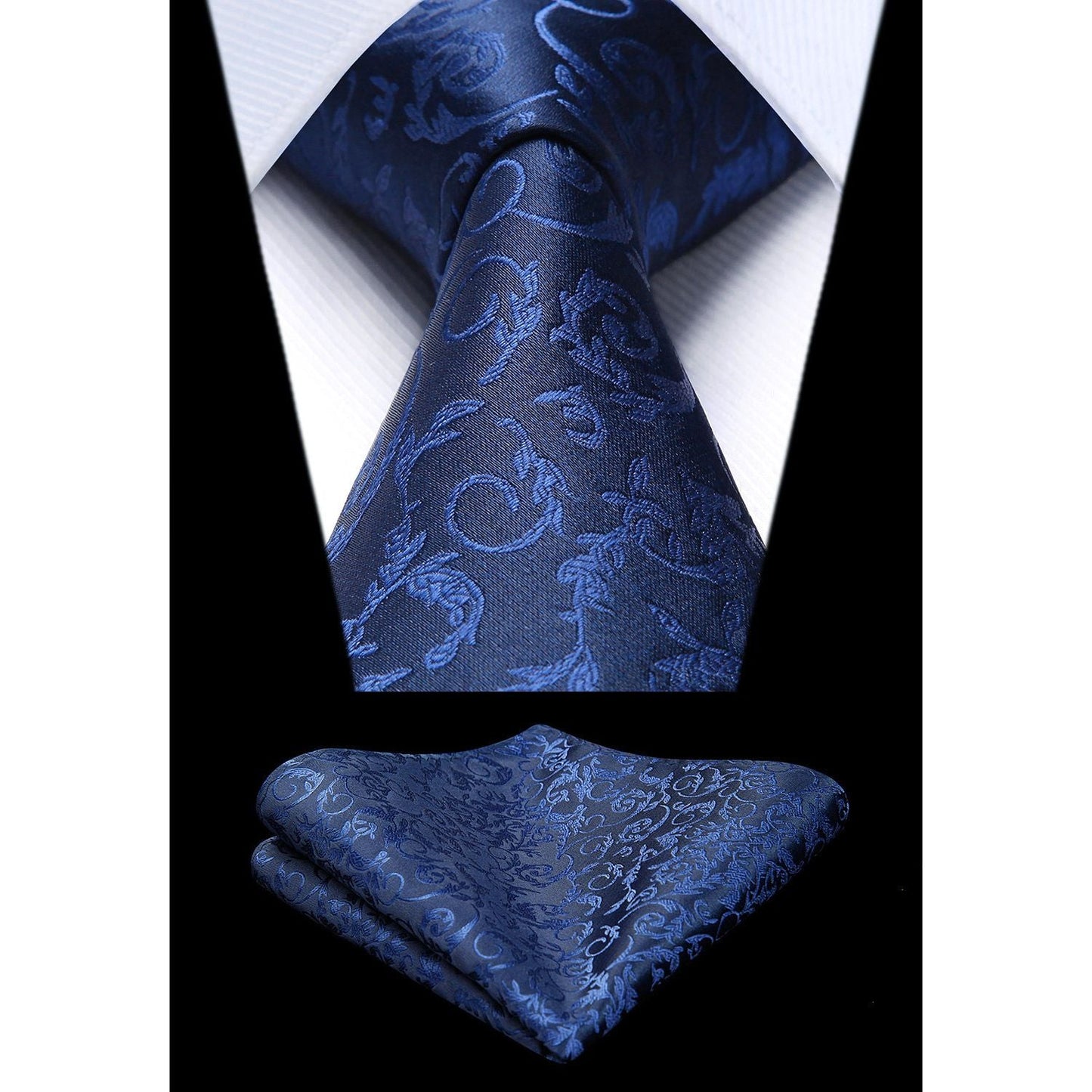 Hisdern Navy Blue Paisley Silk-Lined Dress Vest Tie Set For Weddings