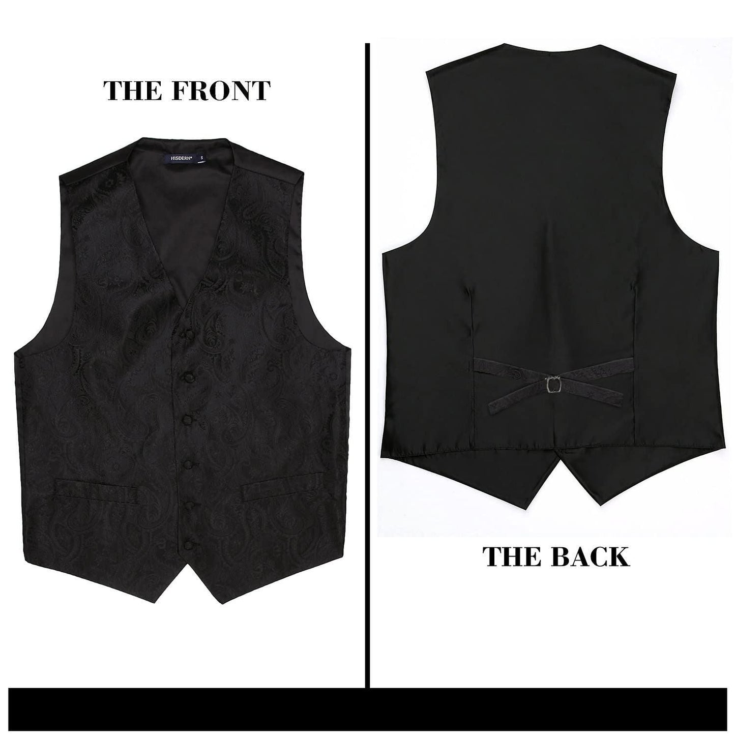 Hisdern Men's Black Paisley Vest Tie Set For Weddings