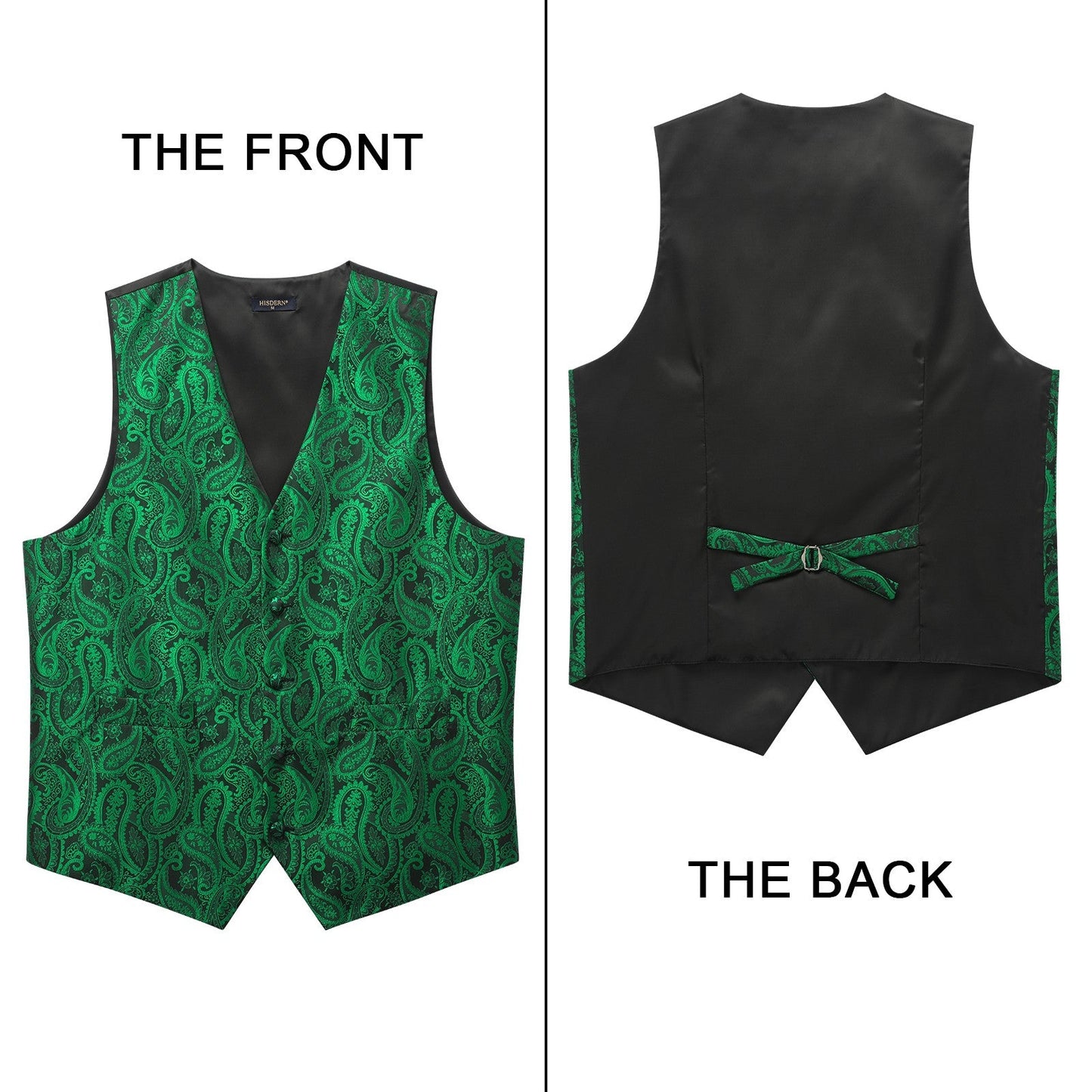 Hisdern Men's Green Paisley Suit Vest Tie Set Formal Wear