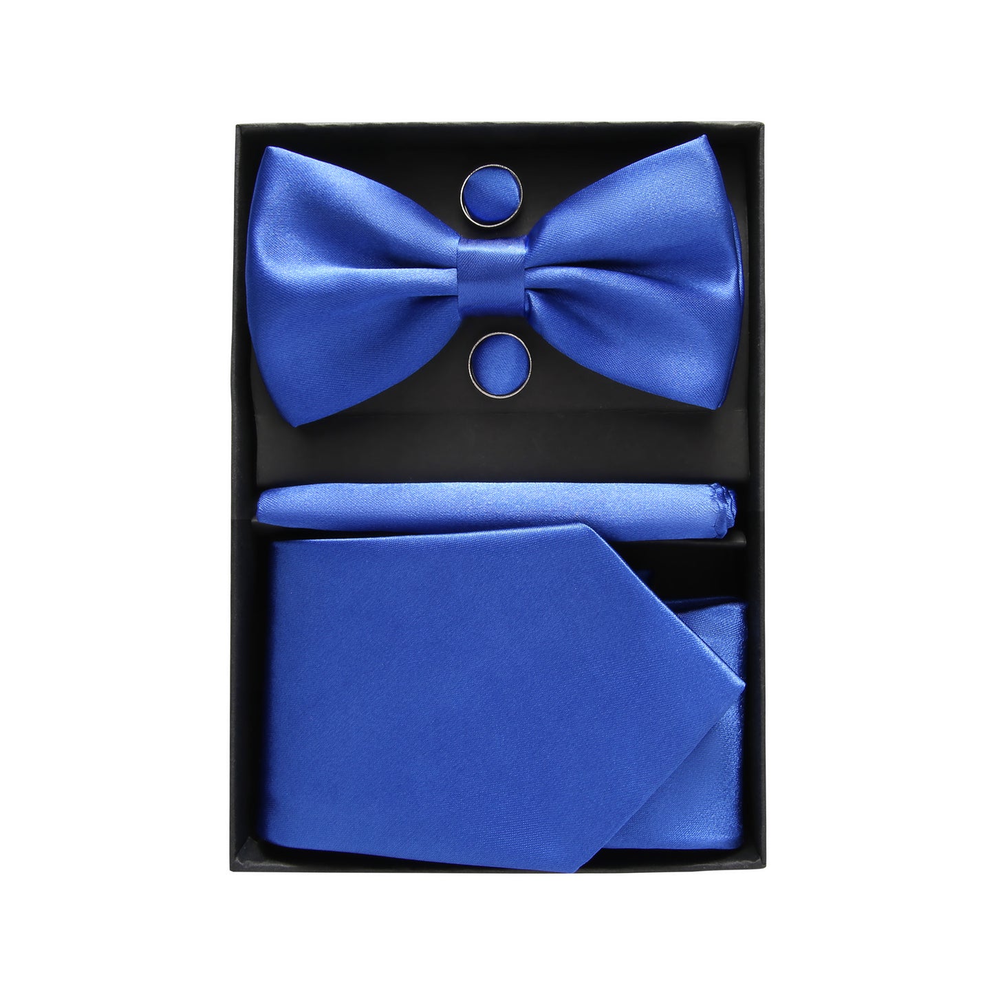 Royal Blue Bow tie NeckTie Pocekt Square Cufflinks Set