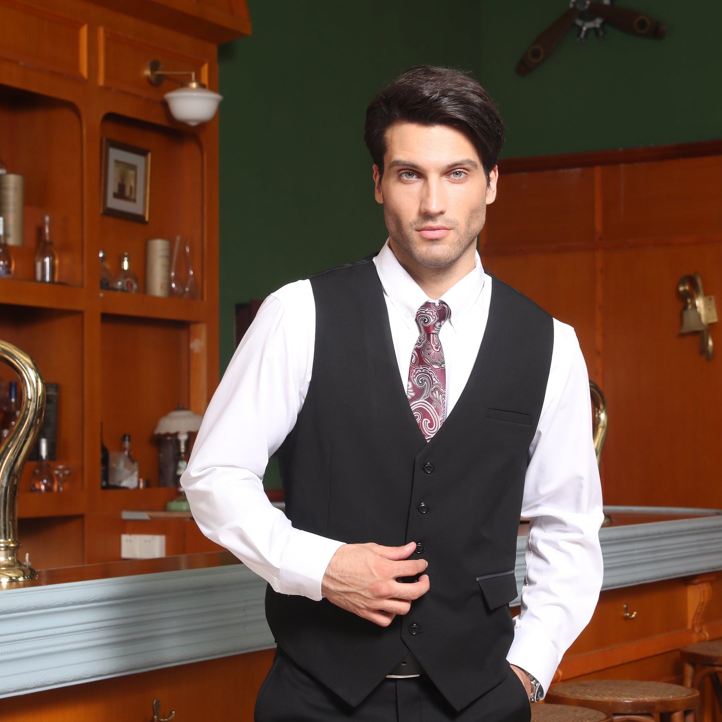 Hisdern Men's Black Satin Suit Vest Formal Wear