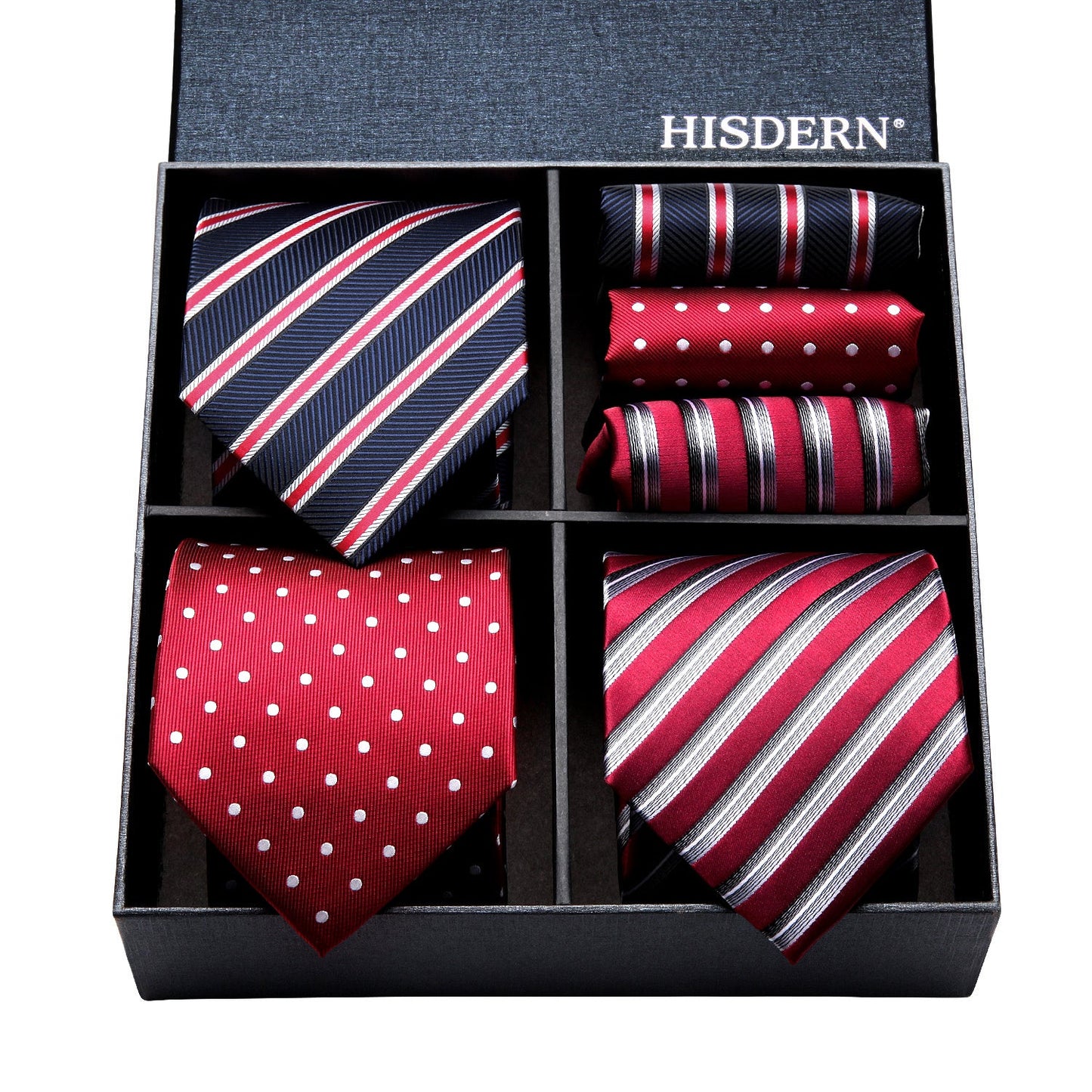 Hisdern 3-Piece XL Tie Set Red Wedding Accessory Gift Box Set