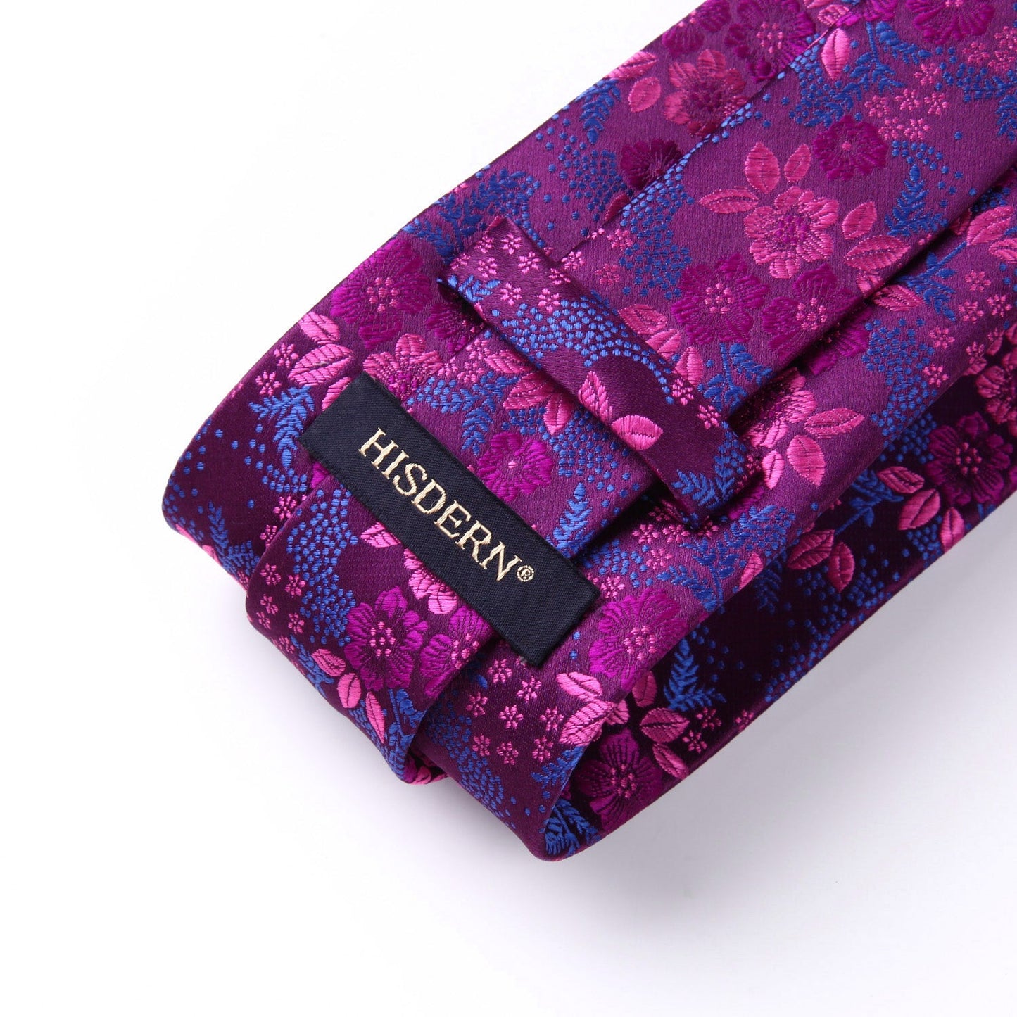 Hisdern Hot Pink Blue Wedding Tie Set – Floral Tie & Pocket Square