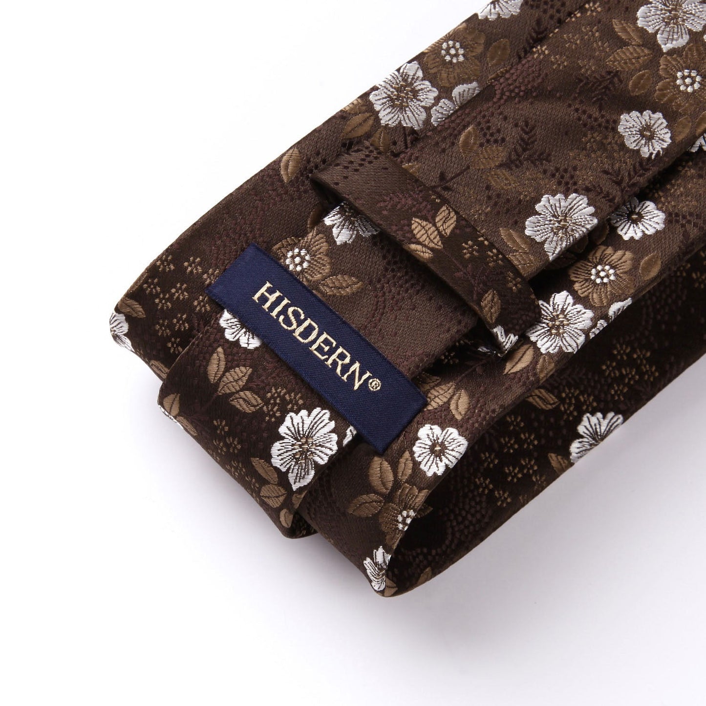 Hisdern Brown White Wedding Tie Set – Floral Tie & Pocket Square
