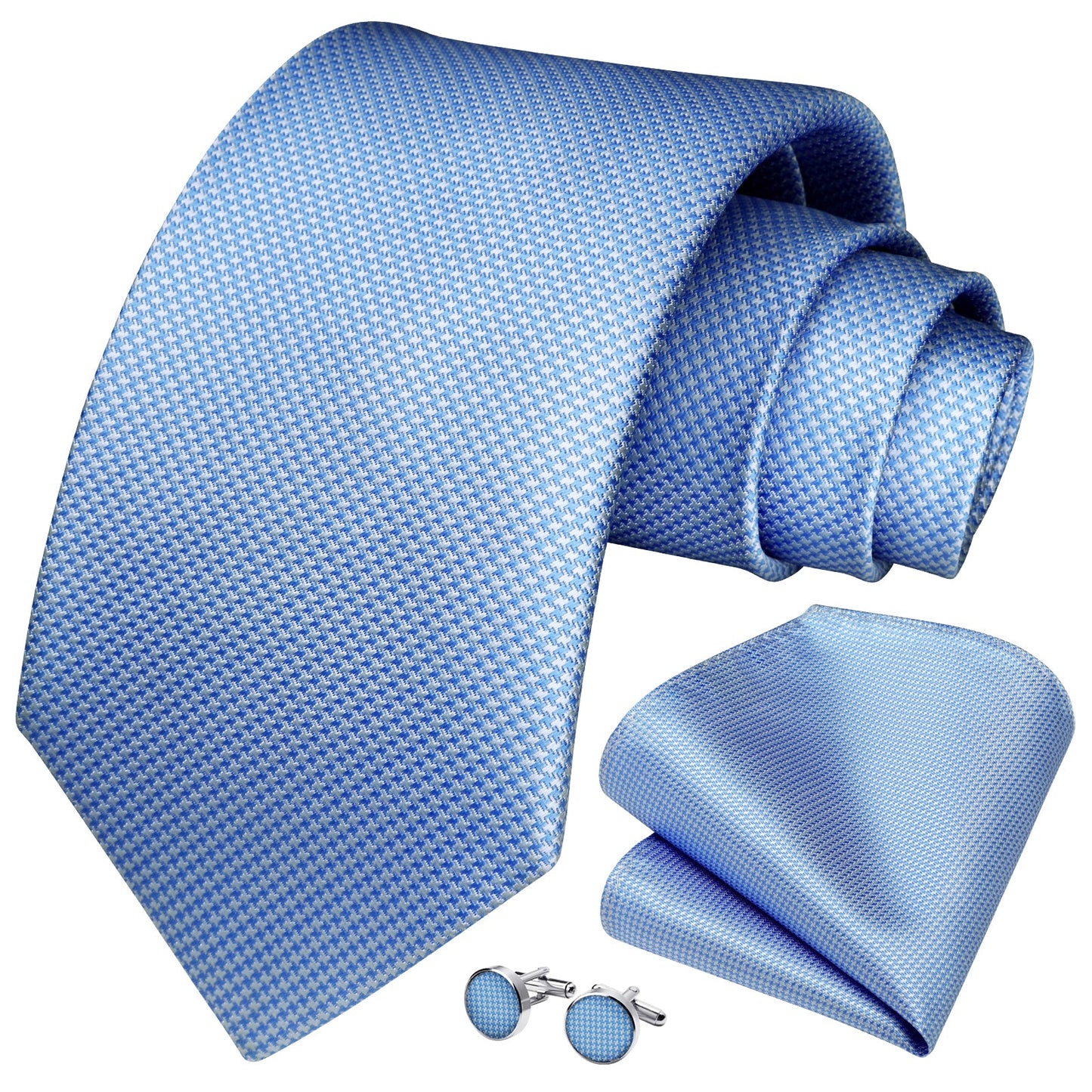 Hisdern Blue Houndstooth Business Tie Set with Cufflinks