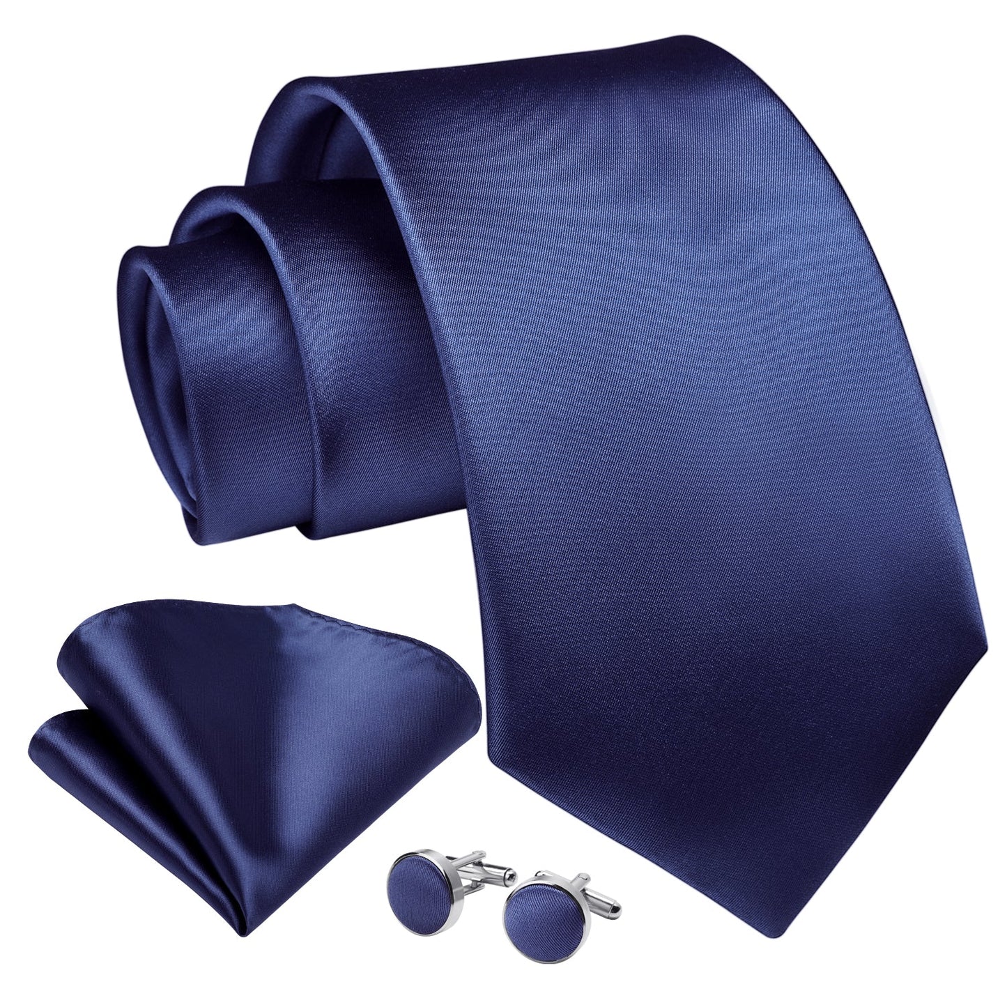Hisdern Navy Blue Solid Wedding Accessories Set with Cufflinks