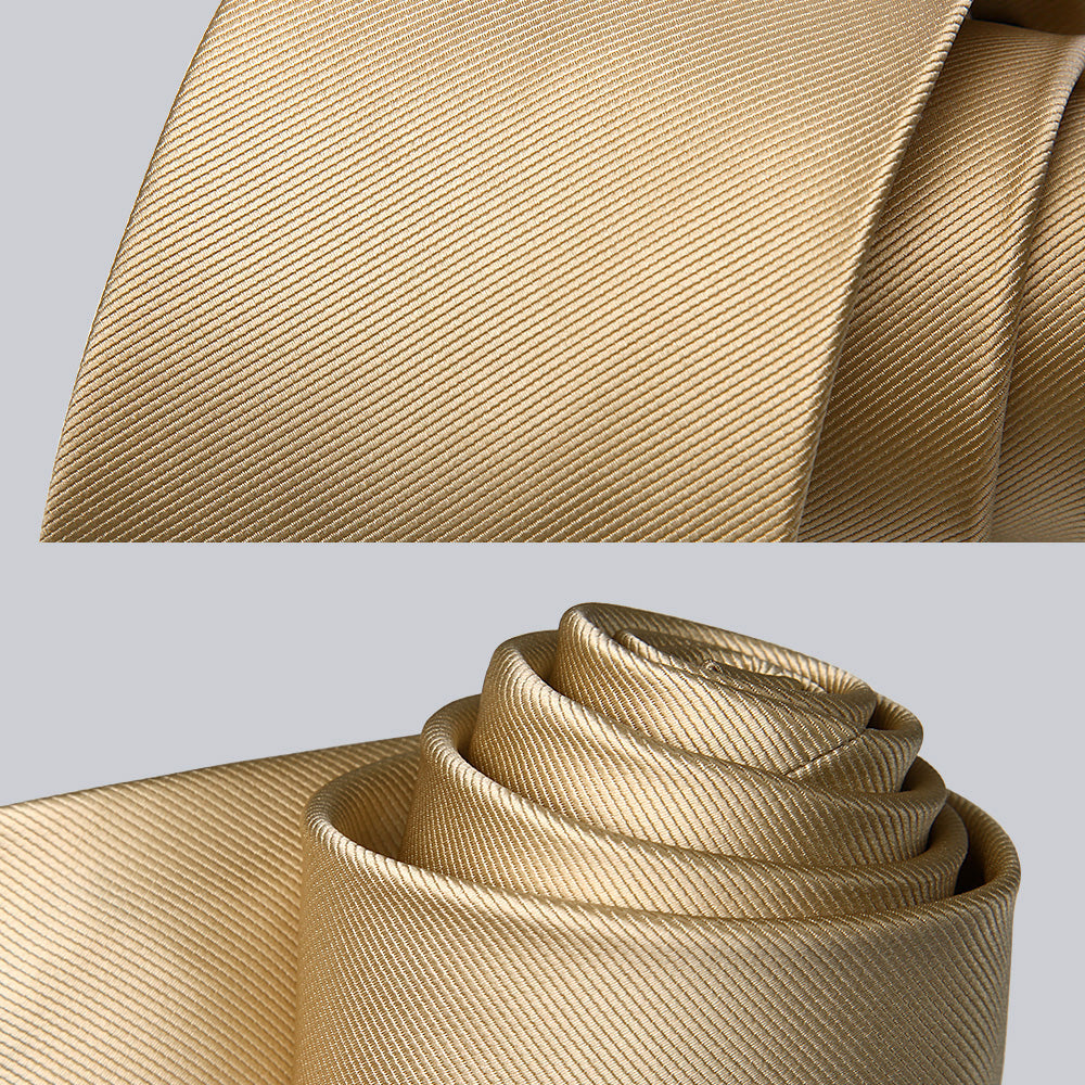Hisdern Champagne Beige Solid Men’s Tie Set for Formal & Wedding