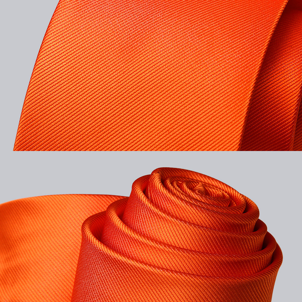 Hisdern Orange Solid Men’s Tie Set for Formal & Wedding