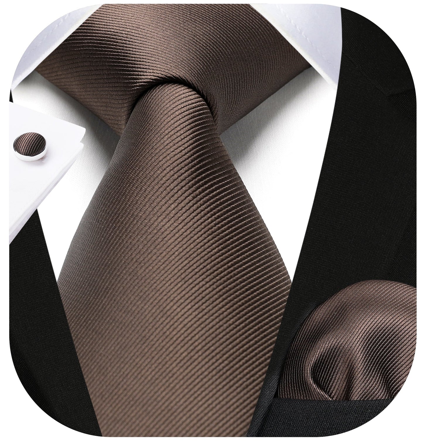 Hisdern Brown Solid Wedding Accessories Set with Cufflinks