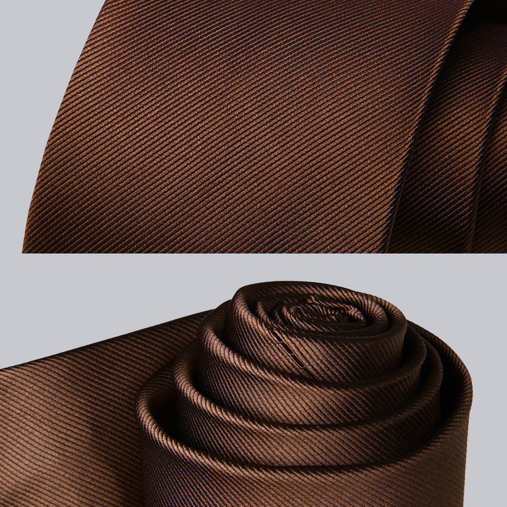 Hisdern Brown Solid Men’s Tie Set for Formal & Wedding