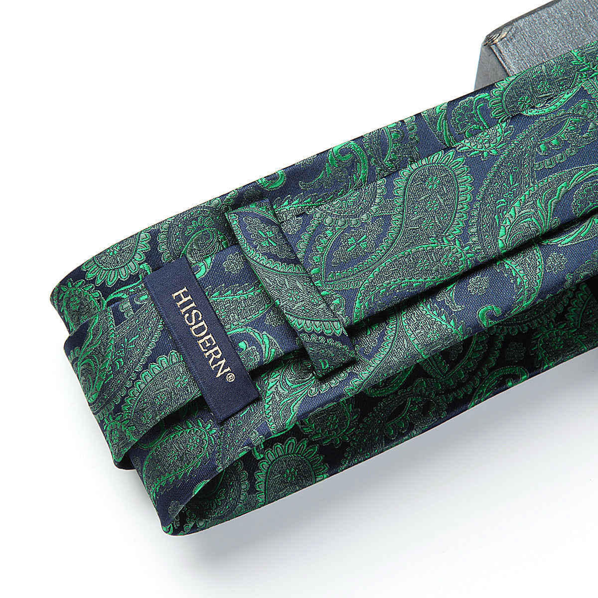 Hisdern Green Navy Blue Paisley Tie Set For Groomsmen
