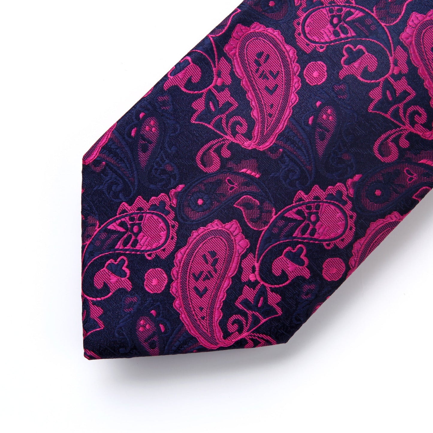 Hisdern Hot Pink Navy Blue Paisley Tie Set For Formal Wear