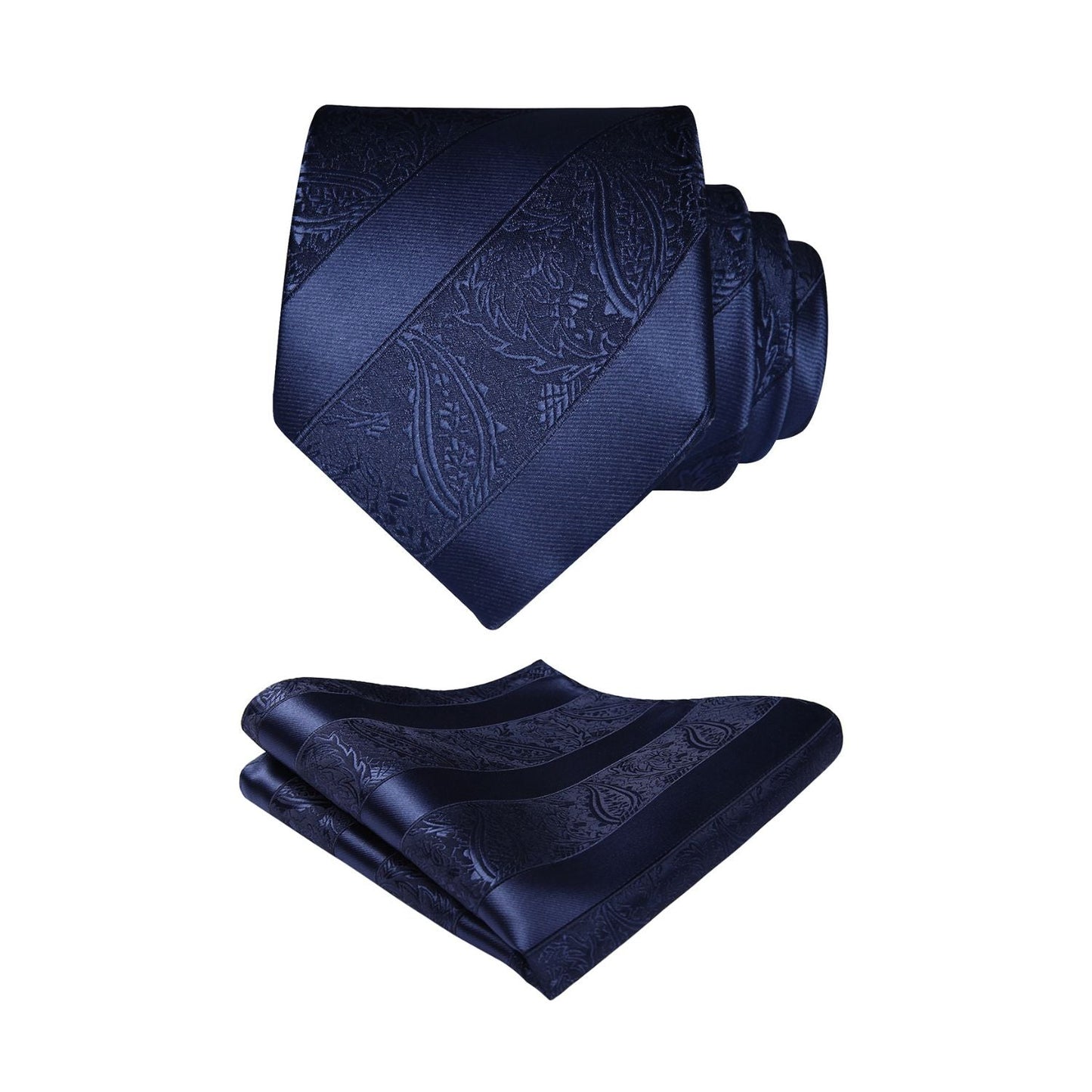 Hisdern Navy Blue Paisley Stripe Tie Set For Formal Wear