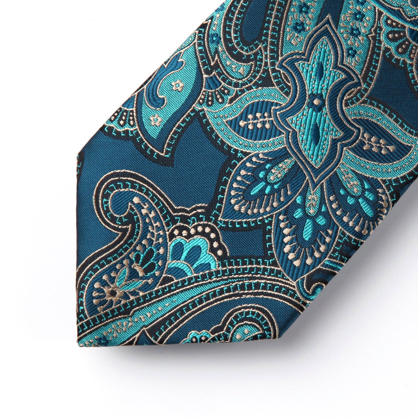 Hisdern Aqua Blue Paisley Tie Set For Formal Wear