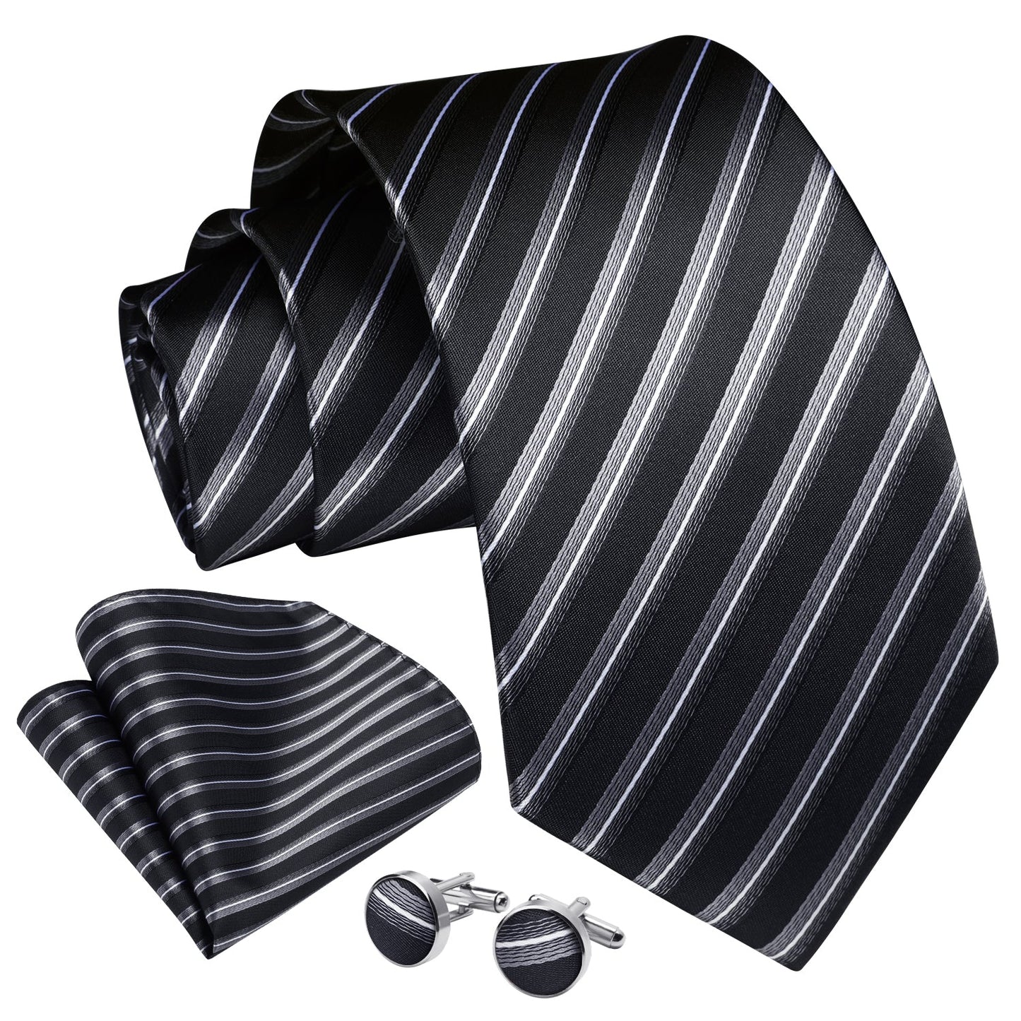 Hisdern Black Striped Dinner Accessories Set with Cufflinks