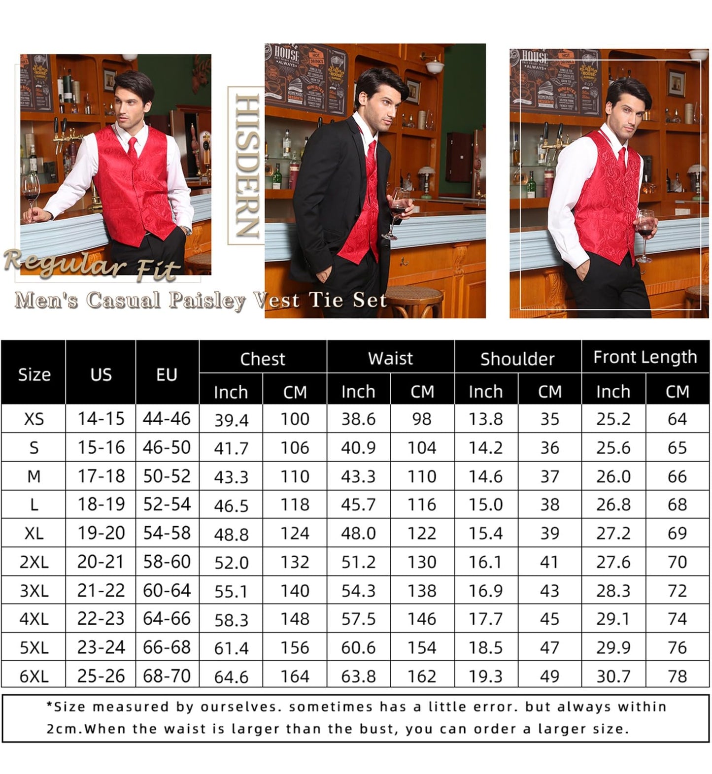 Hisdern Men's Black Paisley Vest Tie Set For Weddings