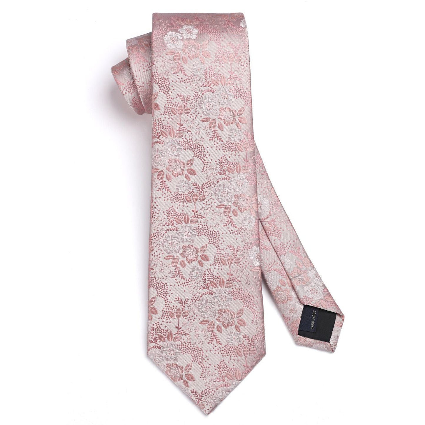 Hisdern Pink Floral Tie & Handkerchief Set - X-Flower Design