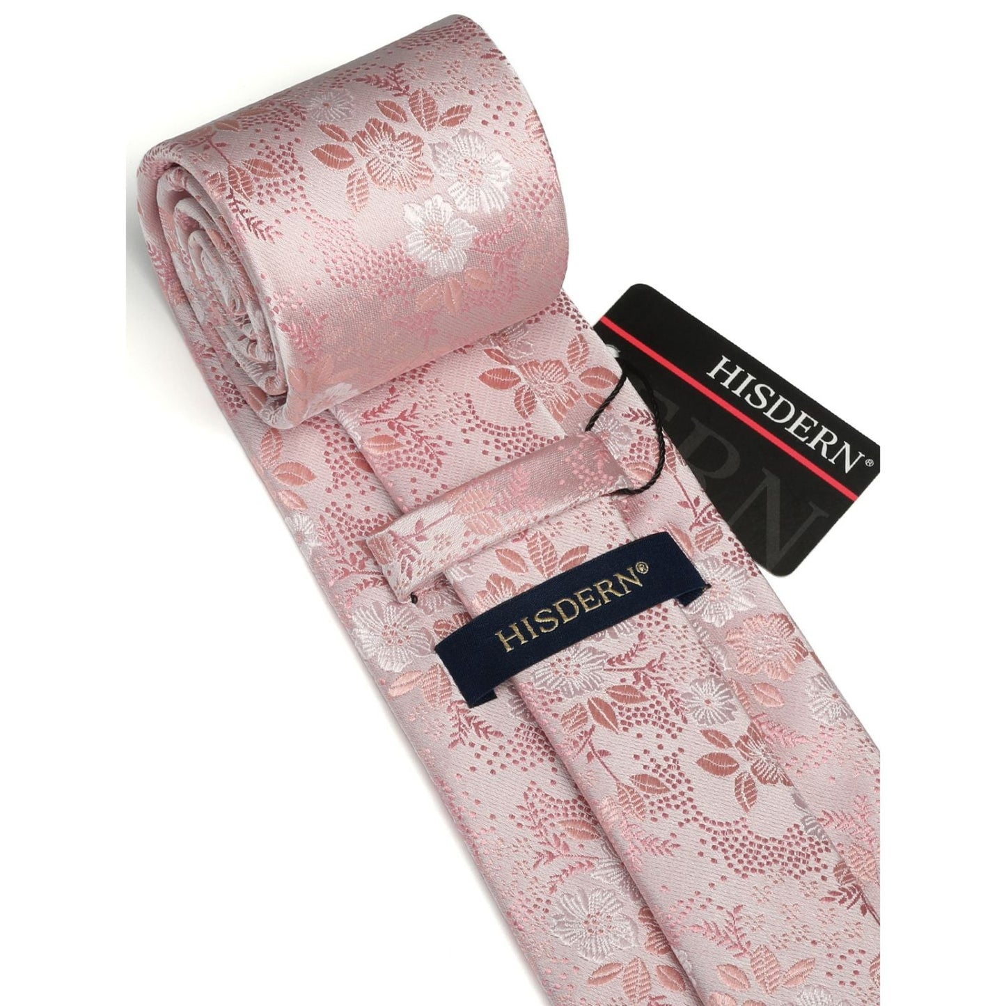 Hisdern Pink Floral Tie & Handkerchief Set - X-Flower Design