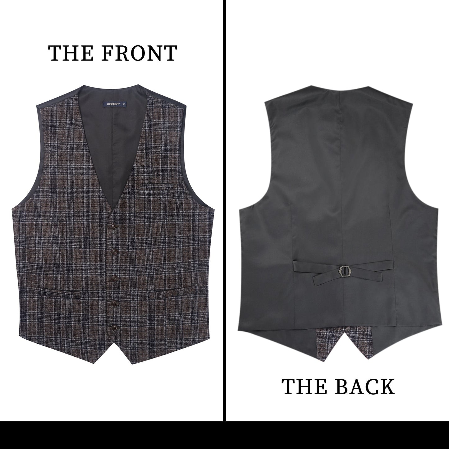 Hisdern Men's Light Brown Plaid Wedding Vest For Skinny Guys