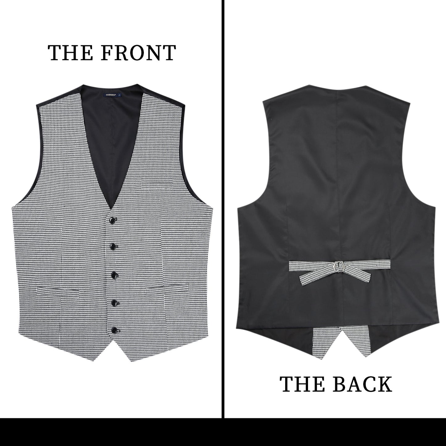 Hisdern Men's Grey Houndstooth Wedding Vest For Skinny Guys