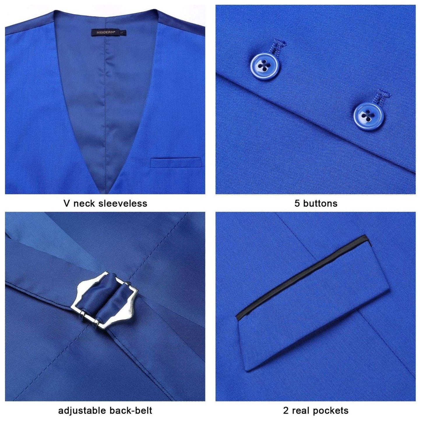 Hisdern Men's Royal Blue Satin Suit Vest Formal Wear