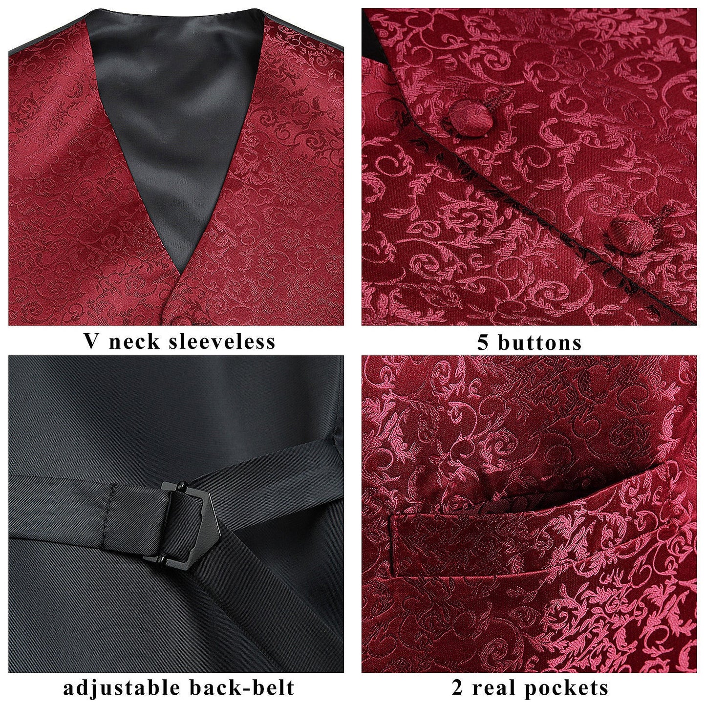 Hisdern Burgundy Paisley Vest Set - Formal Wear
