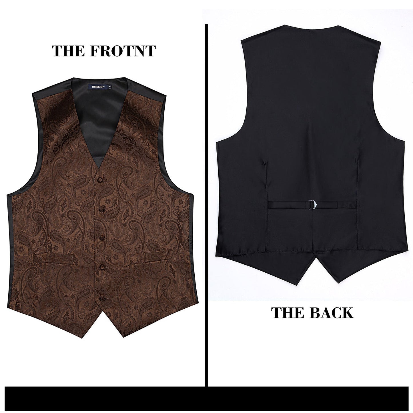 Hisdern Men's Brown Paisley Vest Tie Set For Weddings Anniversary