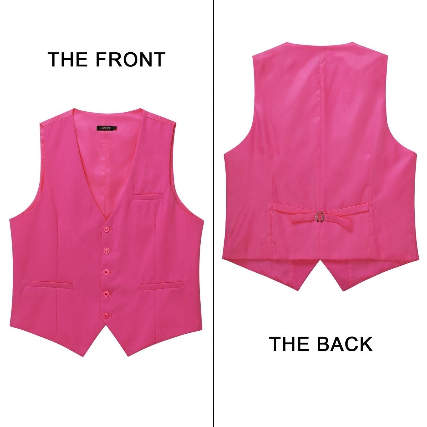 Hisdern Men's Hot Pink Satin Suit Vest Formal Wear