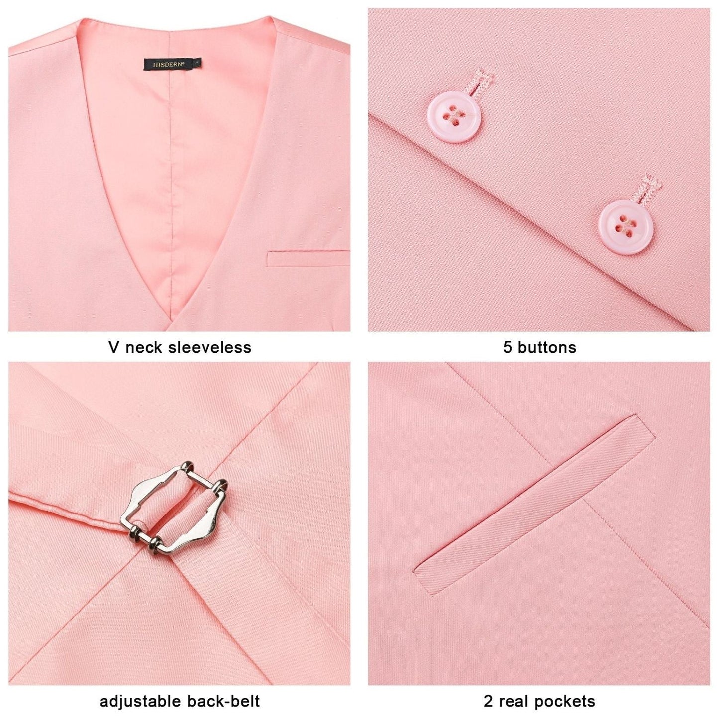 Hisdern Men's Blush Satin Suit Vest Formal Wear
