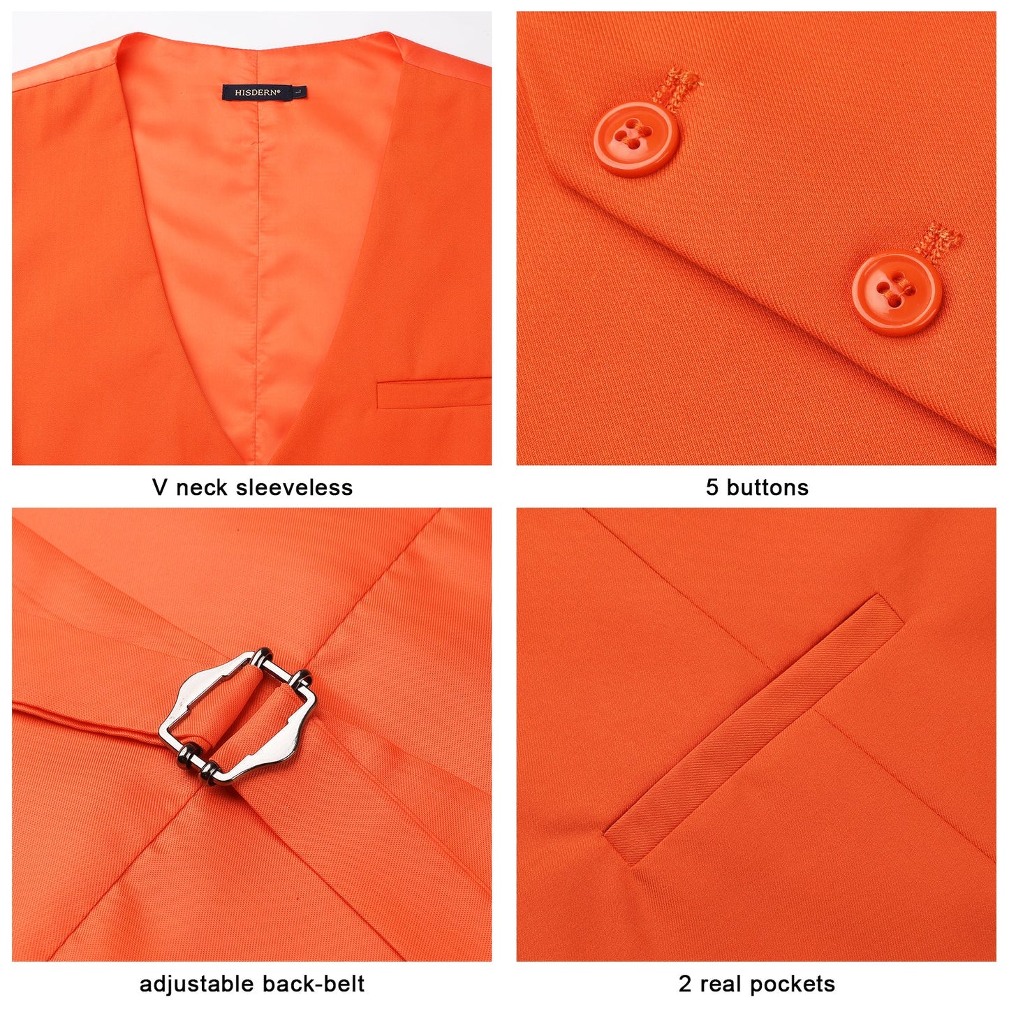 Hisdern Men's Orange Satin Suit Vest Formal Wear
