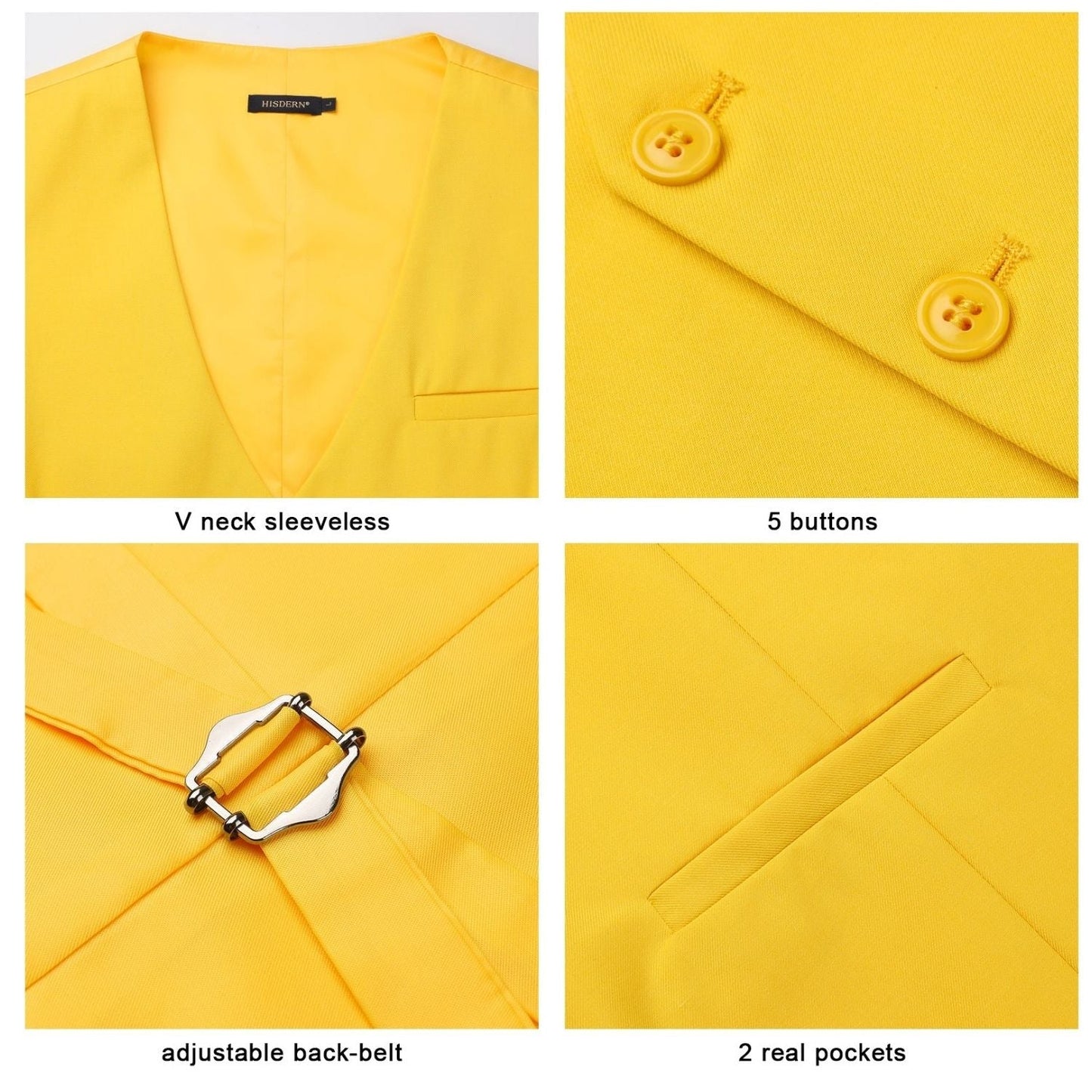 Hisdern Men's Yellow Satin Suit Vest Formal Wear