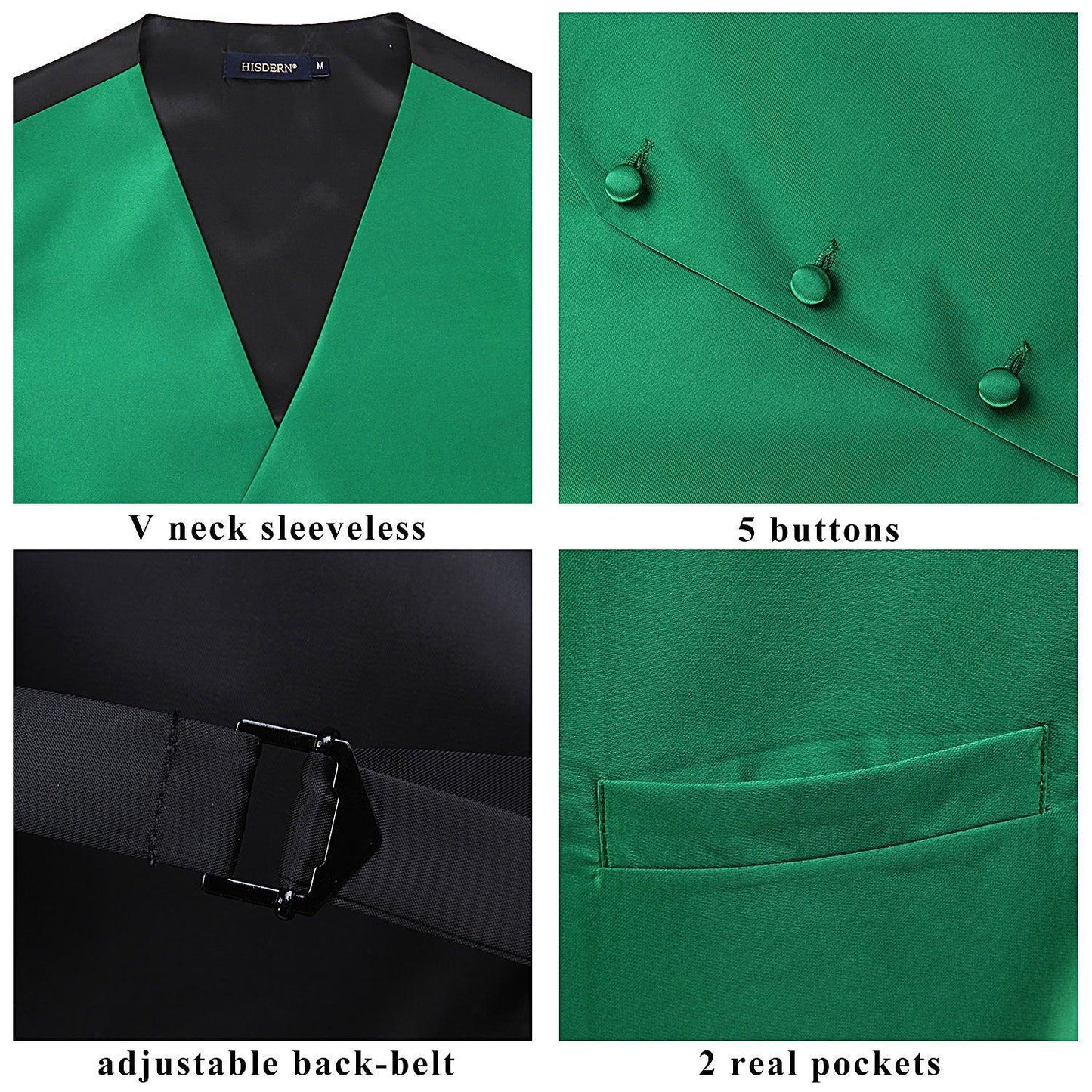 Hisdern Men's Green Solid Vest Tie Set For Weddings Anniversary
