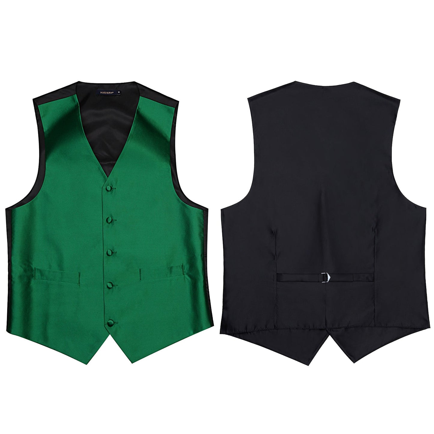 Hisdern Men's Green Solid Vest Tie Set For Weddings Anniversary