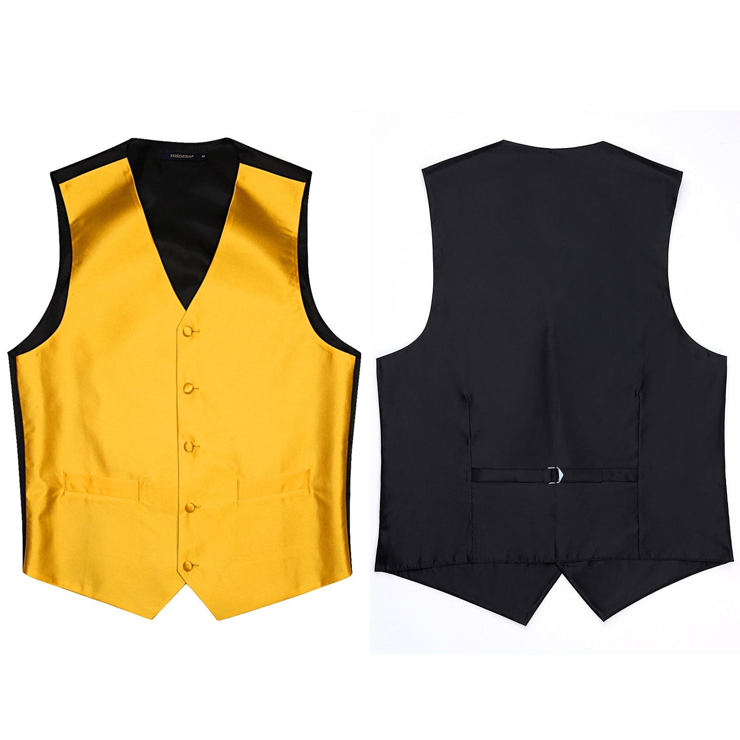 Hisdern Men's Yellow Solid Vest Tie Set For Weddings Anniversary