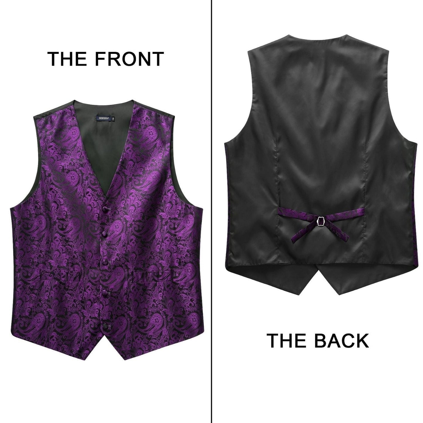 Hisdern Men's Purple Paisley Vest Tie Set For Weddings