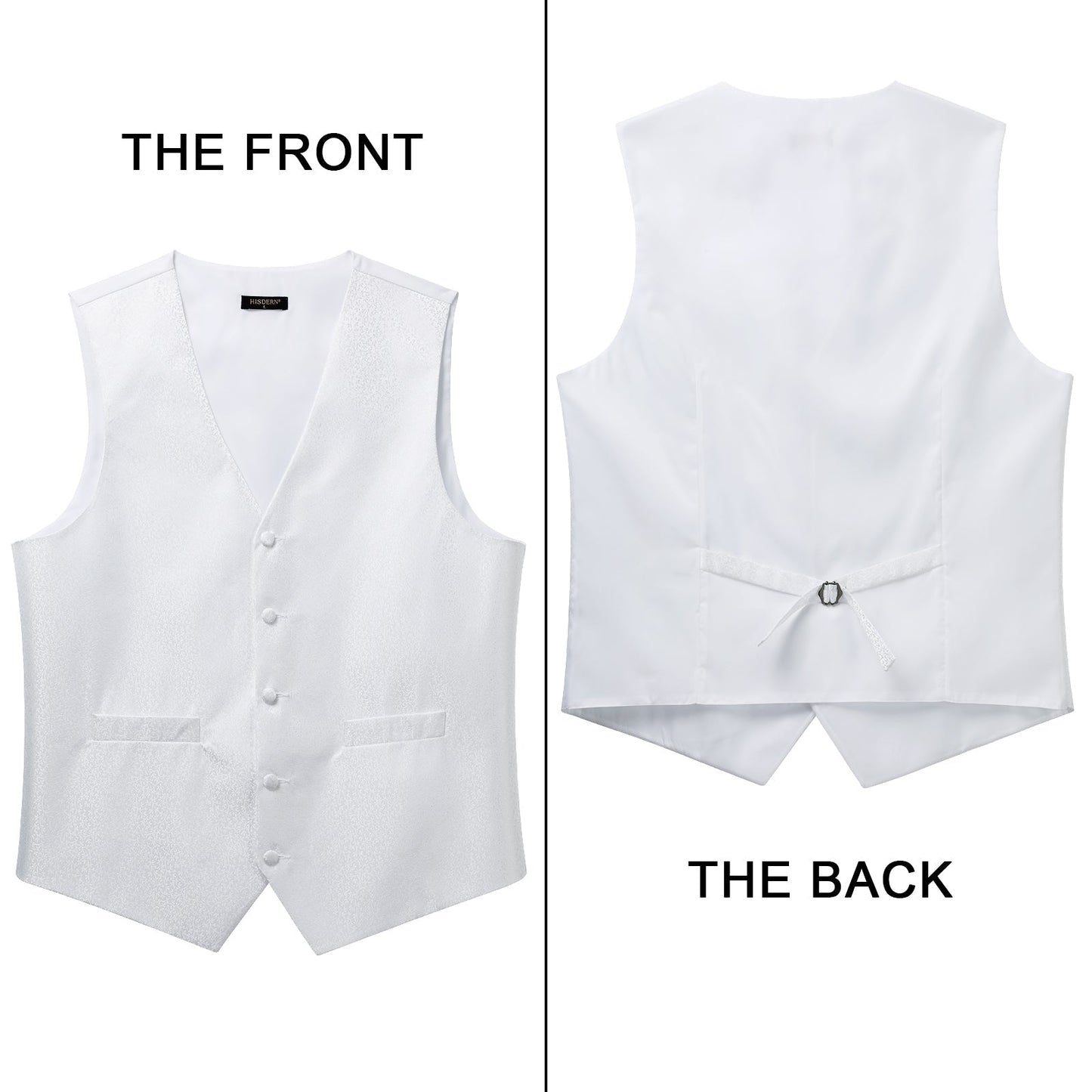 Hisdern Men's White Floral Vest Tie Set For Weddings Anniversary