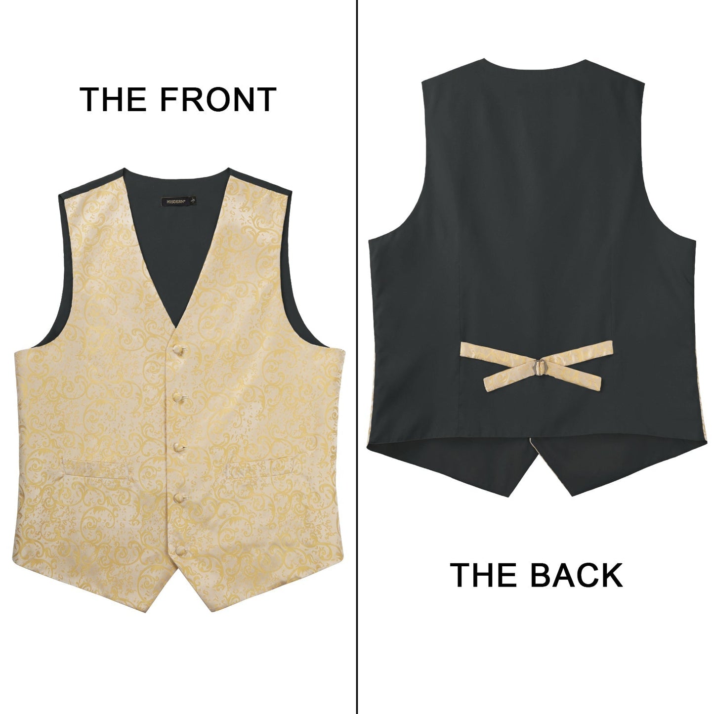 Hisdern Men's Yellow Gold Floral Vest Tie Set For Weddings
