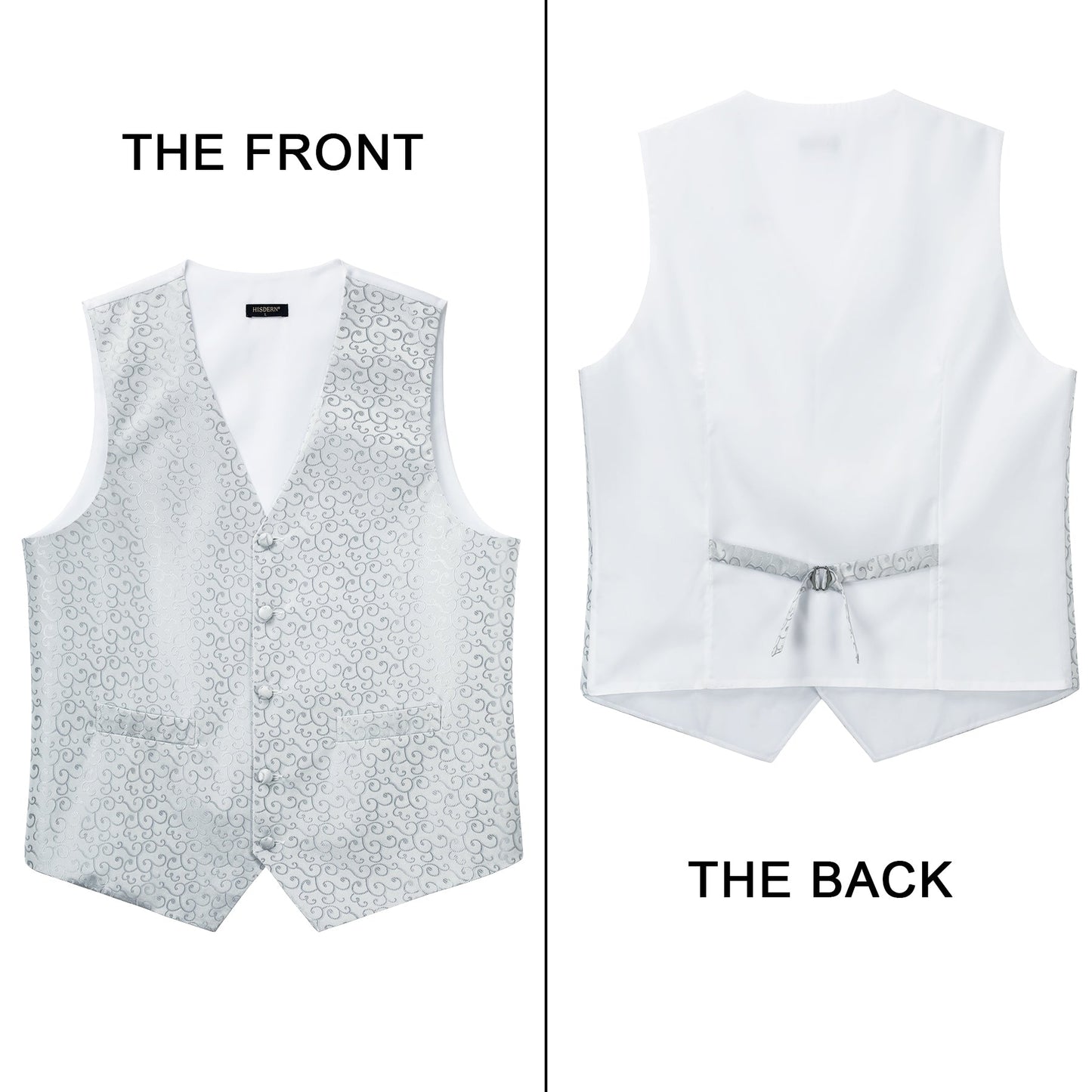 Hisdern Men's White Floral Vest Tie Set For Weddings
