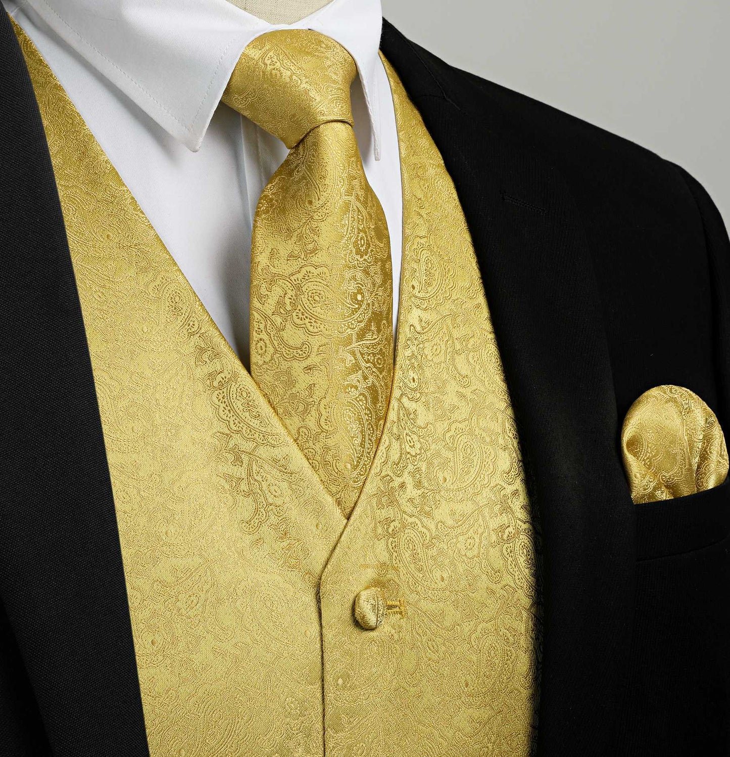 Hisdern Men's Gold Paisley Vest Tie Set For Weddings Anniversary
