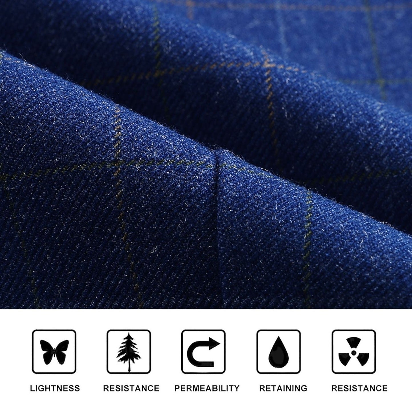 Hisdern Men's Royal Blue Plaid Slim Suit Vest Formal Wear